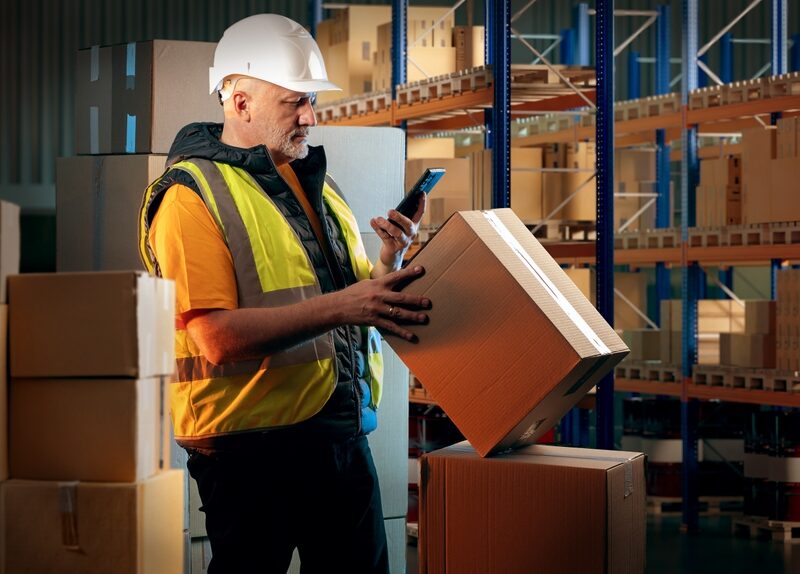 Man,In,Customs,Warehouse.,Storekeeper,With,Box.,Warehouse,Worker,Holds
